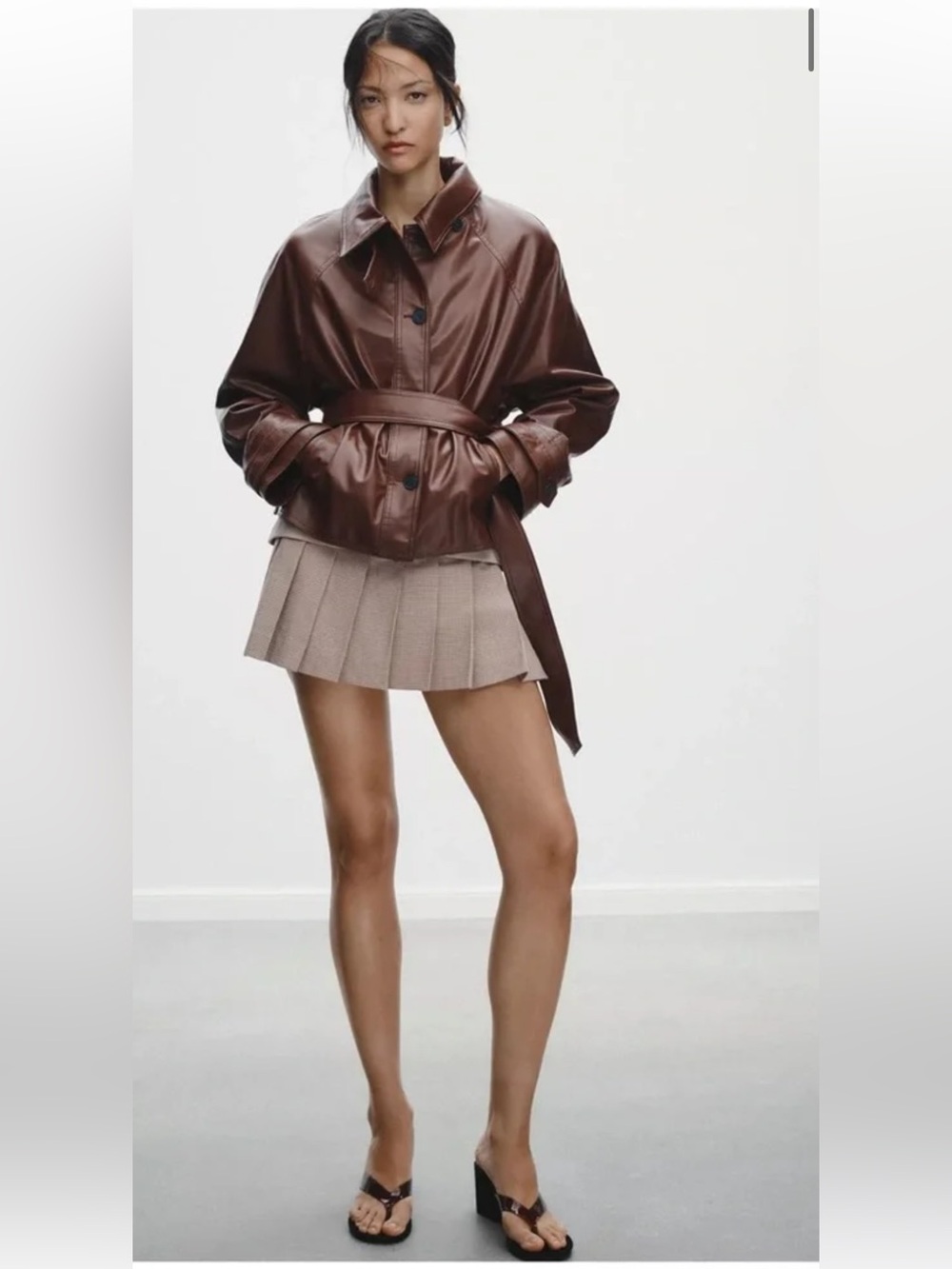 Zara Brown Faux Leather Tie-Waist Jacket